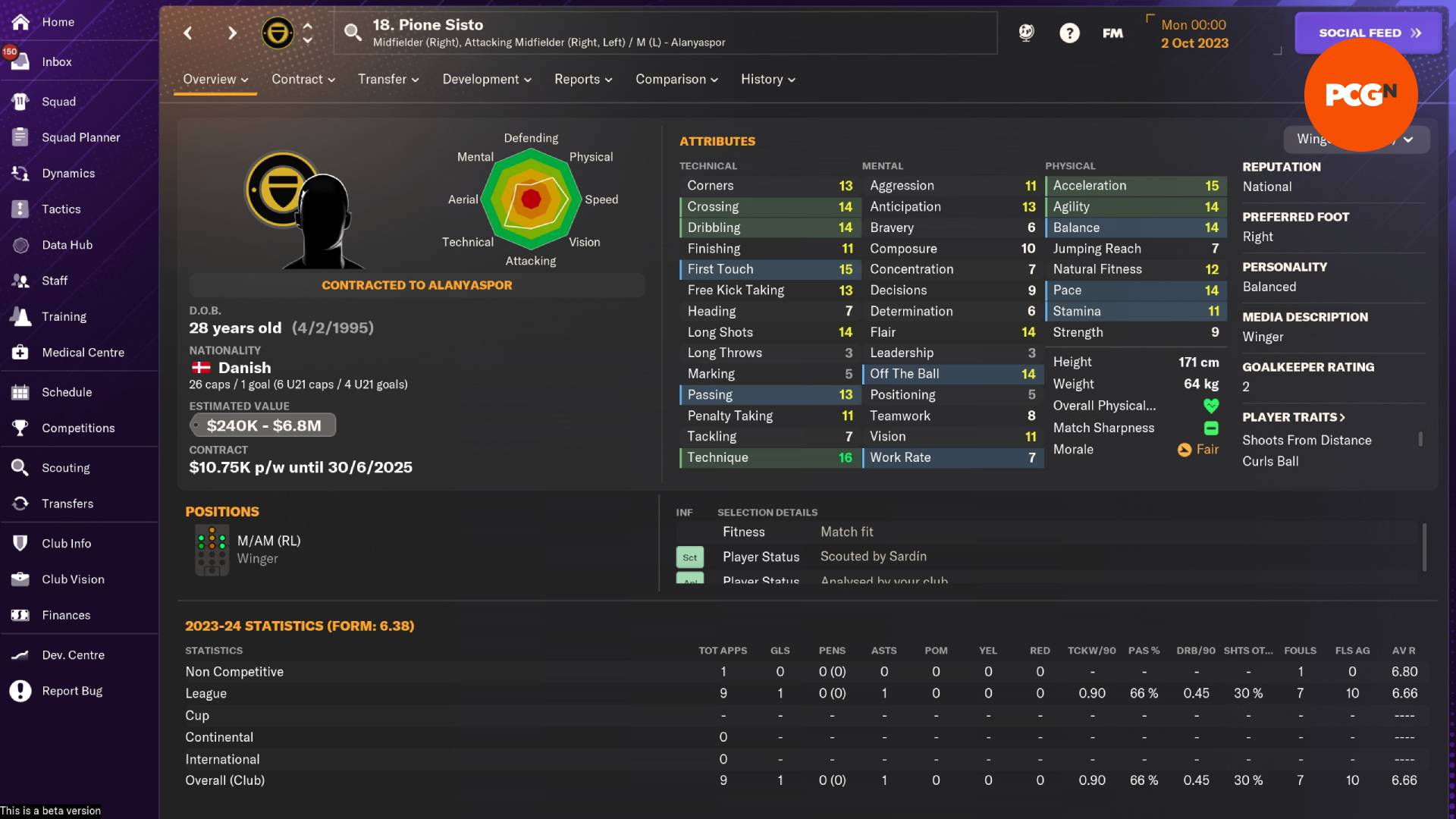 Bonnes affaires Football Manager 2024 : Pione Sisto