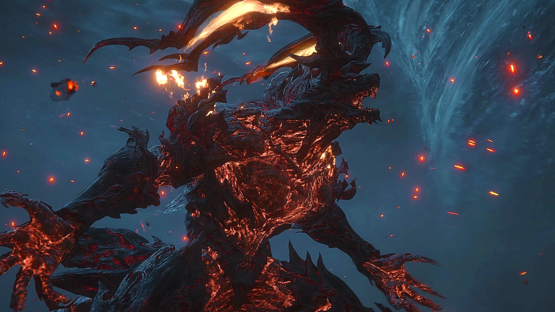 Ifrit de Final Fantasy 16 se dresse sur fond d'eau