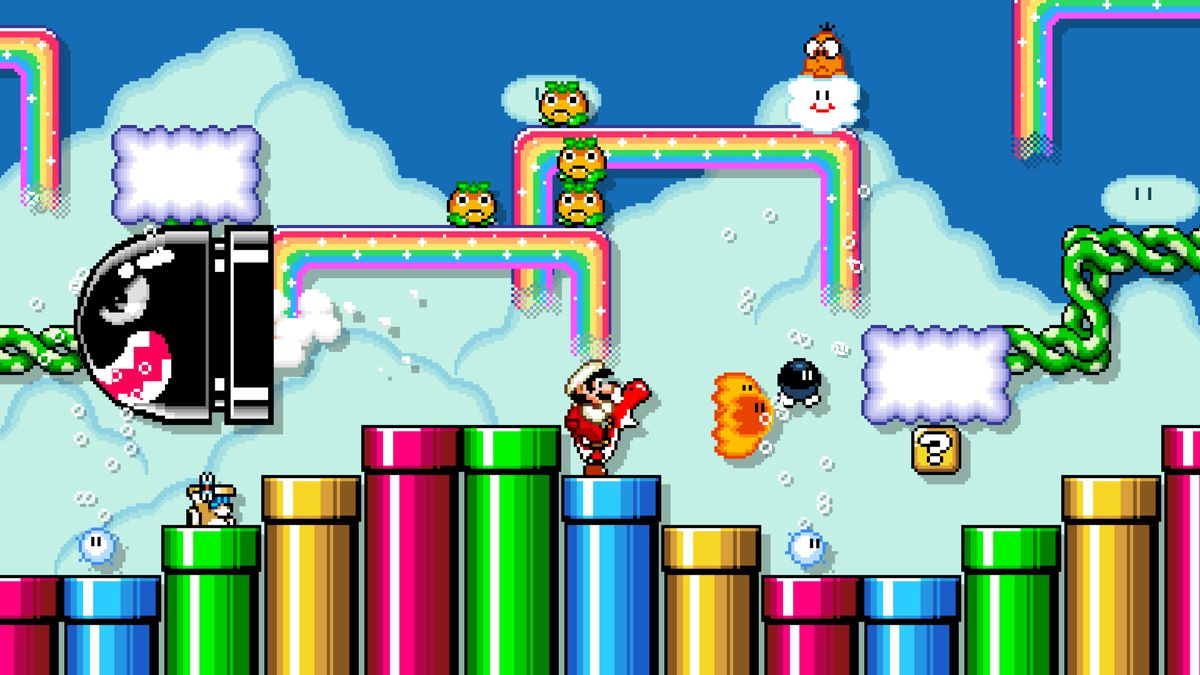 une image montrant un niveau loufoque créé dans Mario Maker 2 