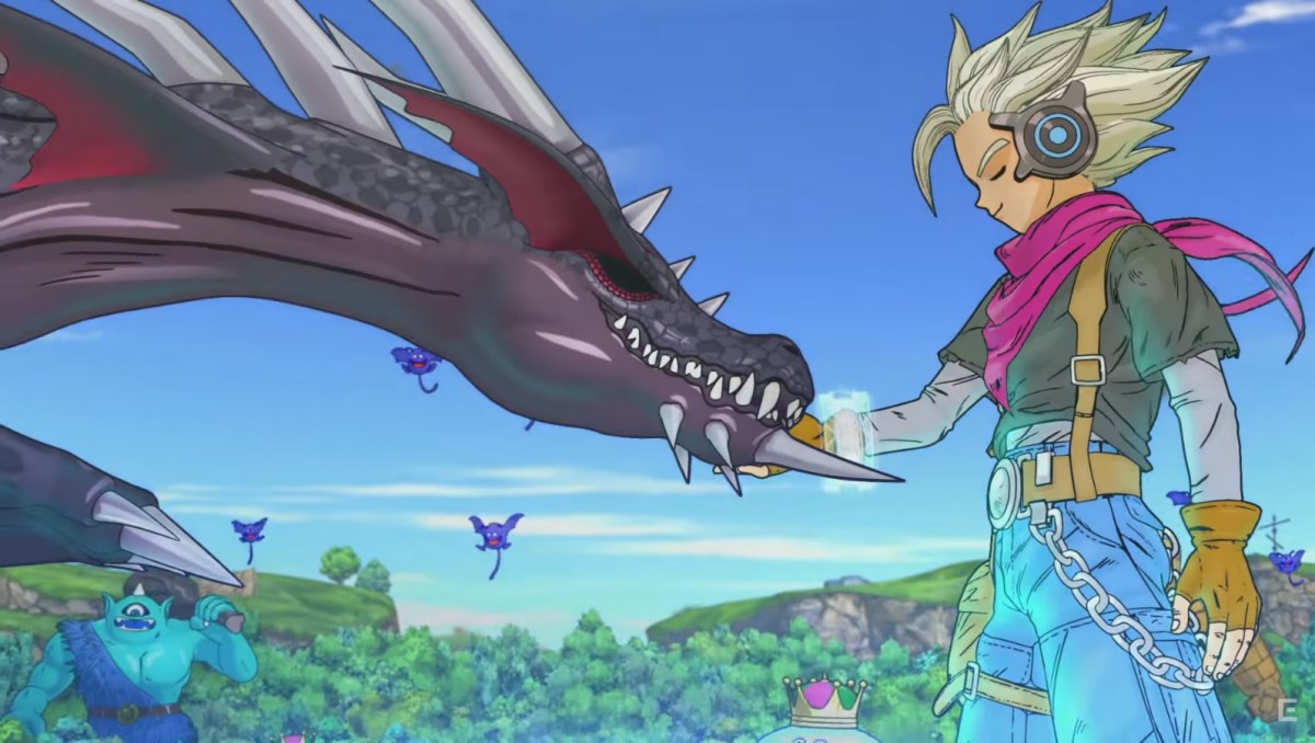 Un personnage caressant un dragon dans Dragon Quest Monsters : Joker 3.