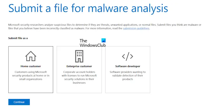 Exemple de portail de soumission Microsoft