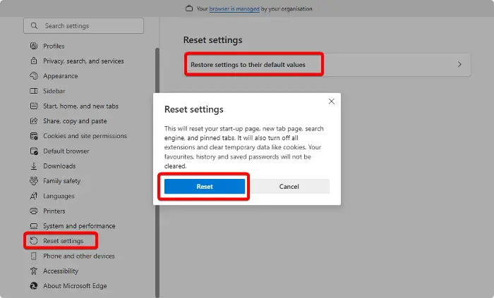 Option Microsoft Edge Modifier grisée