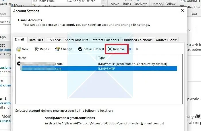 Outlook Supprimer le profil