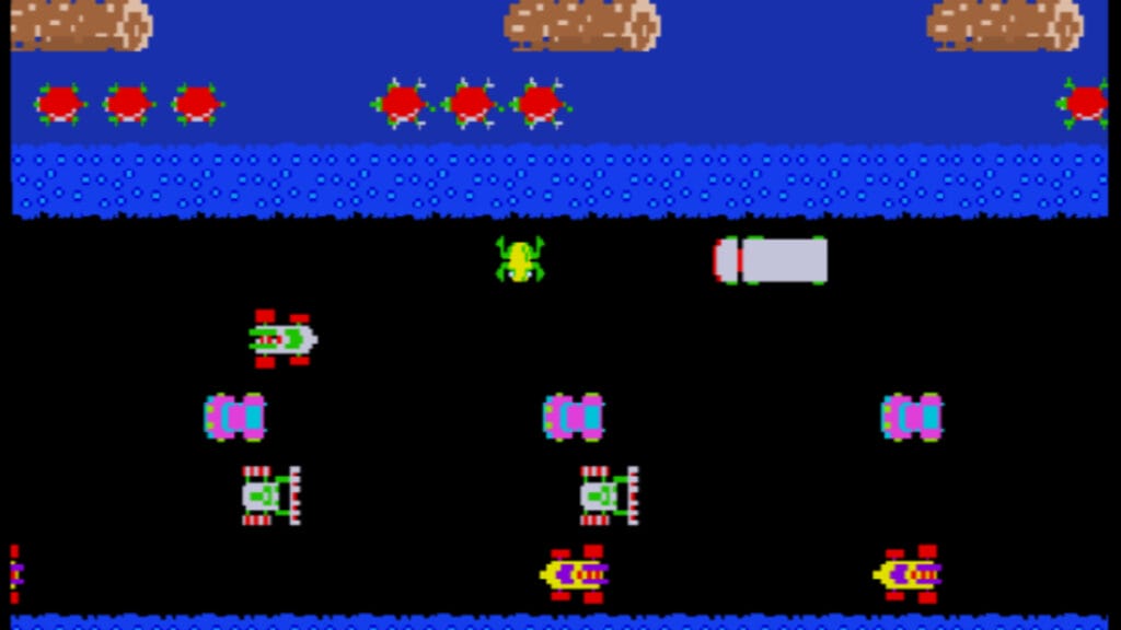 Une grenouille tente de traverser la rue dans Frogger, l'un des meilleurs jeux par navigateur