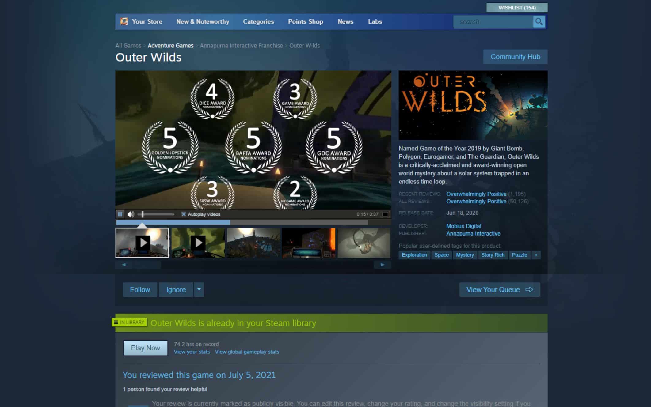 Outer Wilds sur Steam