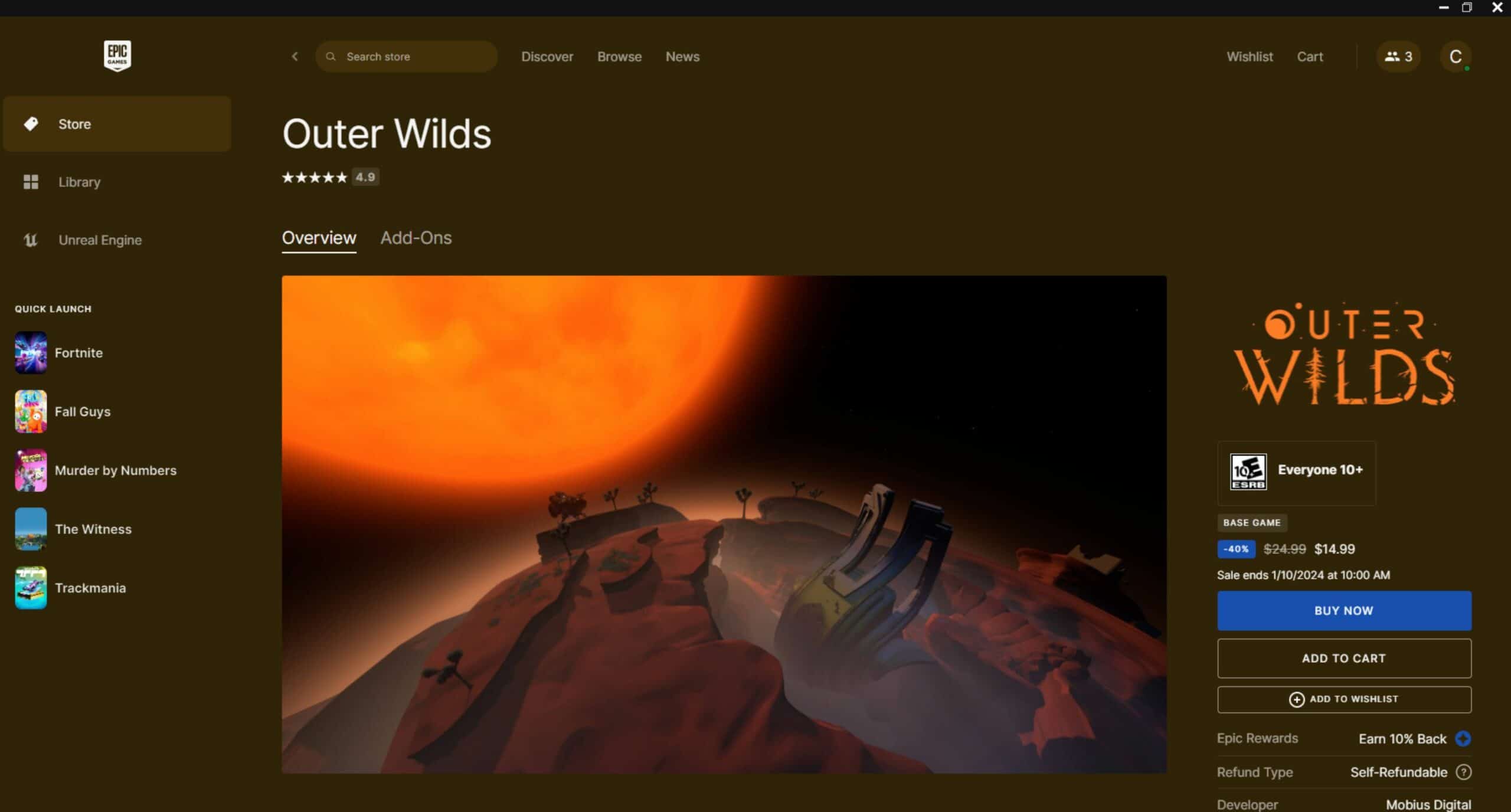 Outer Wilds sur Epic