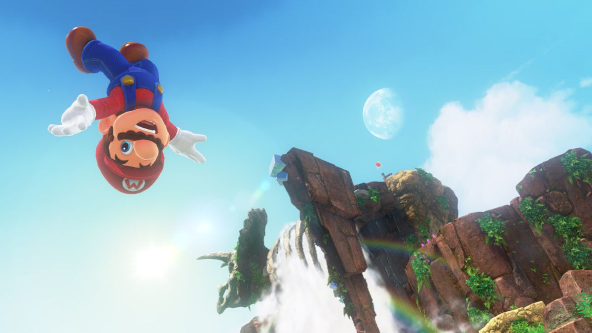 Mario sautant la tête en bas dans Super Mario Odyssey