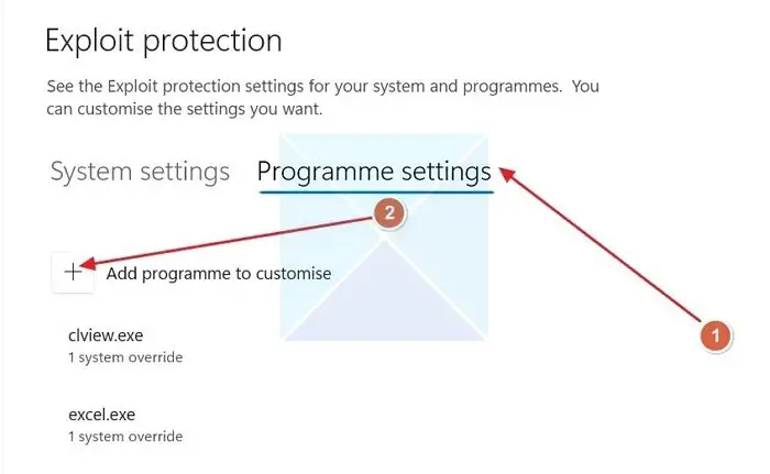 Ajouter un programme à l’exception des paramètres d’exploitation