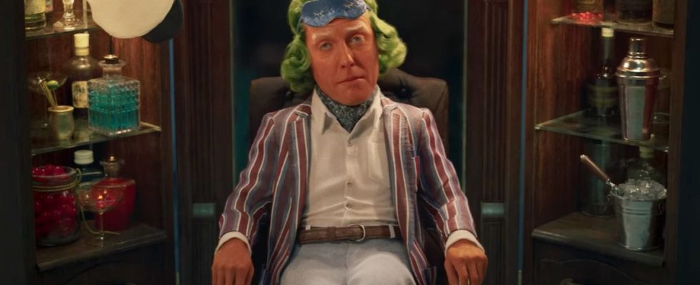 Hugh Grant as an Oompa Loompa in the Wonka trailer.