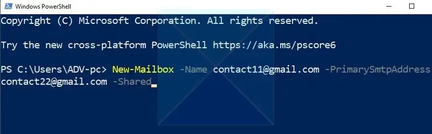 Création de boîte aux lettres partagée Outlook Powershell