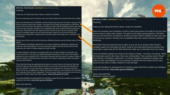 Deux réponses des développeurs de Bethesda concernant les critiques négatives de Starfield sur Steam