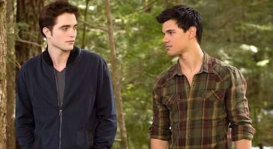 Robert Pattinson and Taylor Lautner as Edward and Jacob in Twilight saga