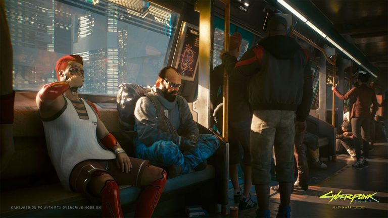 Cyberpunk 2077 screenshot - riding the NCART metro in the 2.1 patch