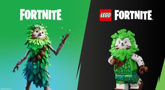 A Fortnite skin alongside its Lego minifig counterpart