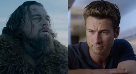 From left to right; Leonardo DiCaprio in The Revenant and Glen Powell in Anyone But You.