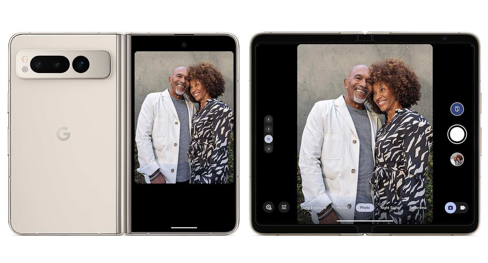 Aperçu sur double écran de Google Pixel Fold pour l'appareil photo