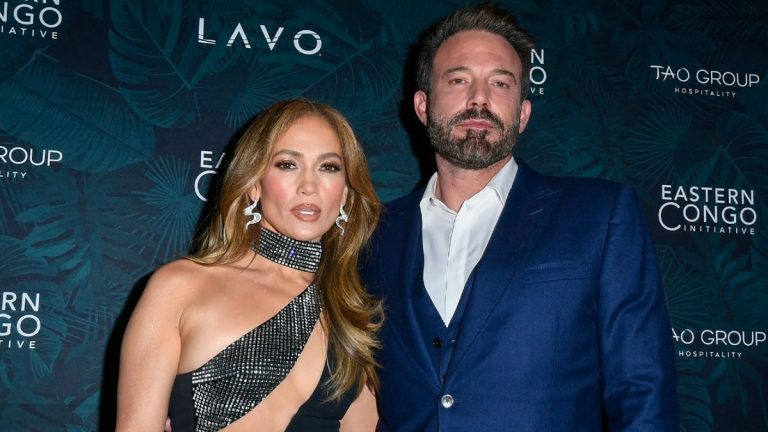 LAS VEGAS, NEVADA - NOVEMBER 17: Jennifer Lopez (L) and Ben Affleck attend the 2023 Eastern Congo Initiative Poker and Blackjack Tournament hosted by TAO Group Hospitality at LAVO Restaurant & Nightclub at The Palazzo at The Venetian Resort Las Vegas on November 17, 2023 in Las Vegas, Nevada.