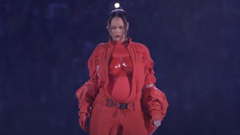 Rihanna during her Super Bowl halftime performance in 2023.