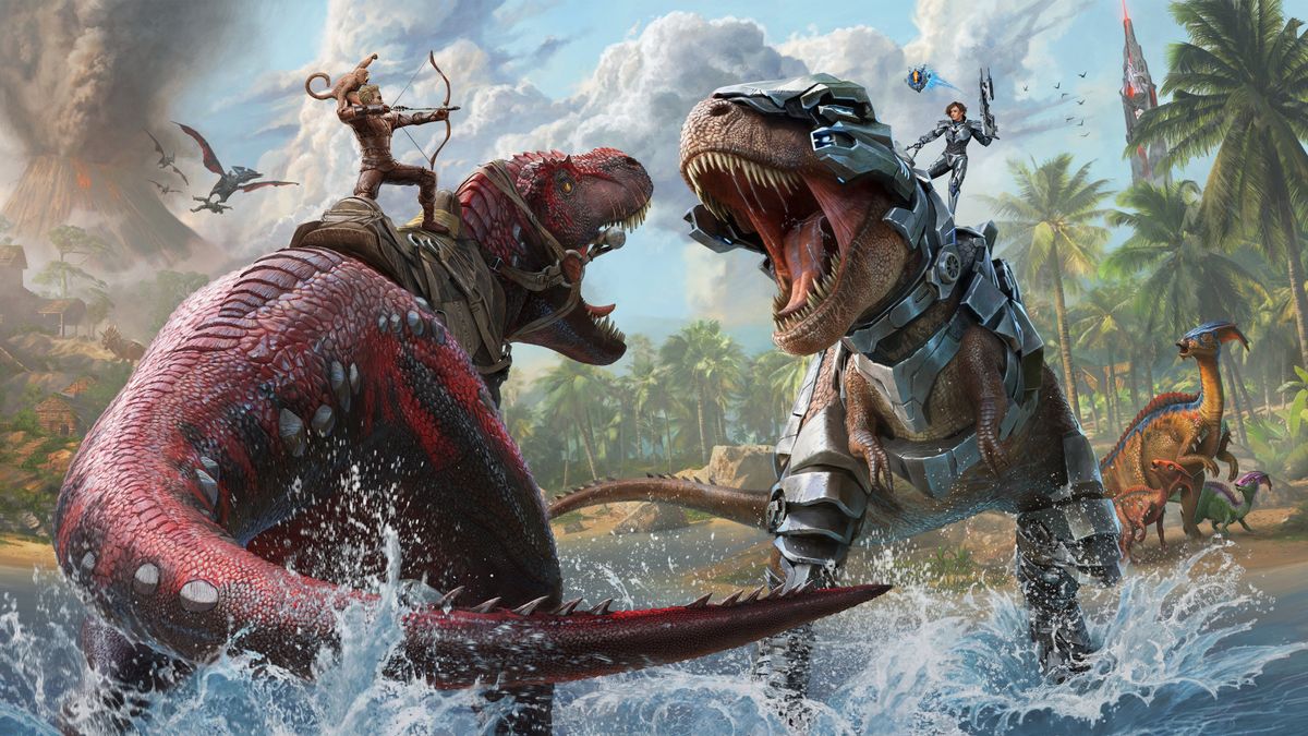 Dinosaurs fighting