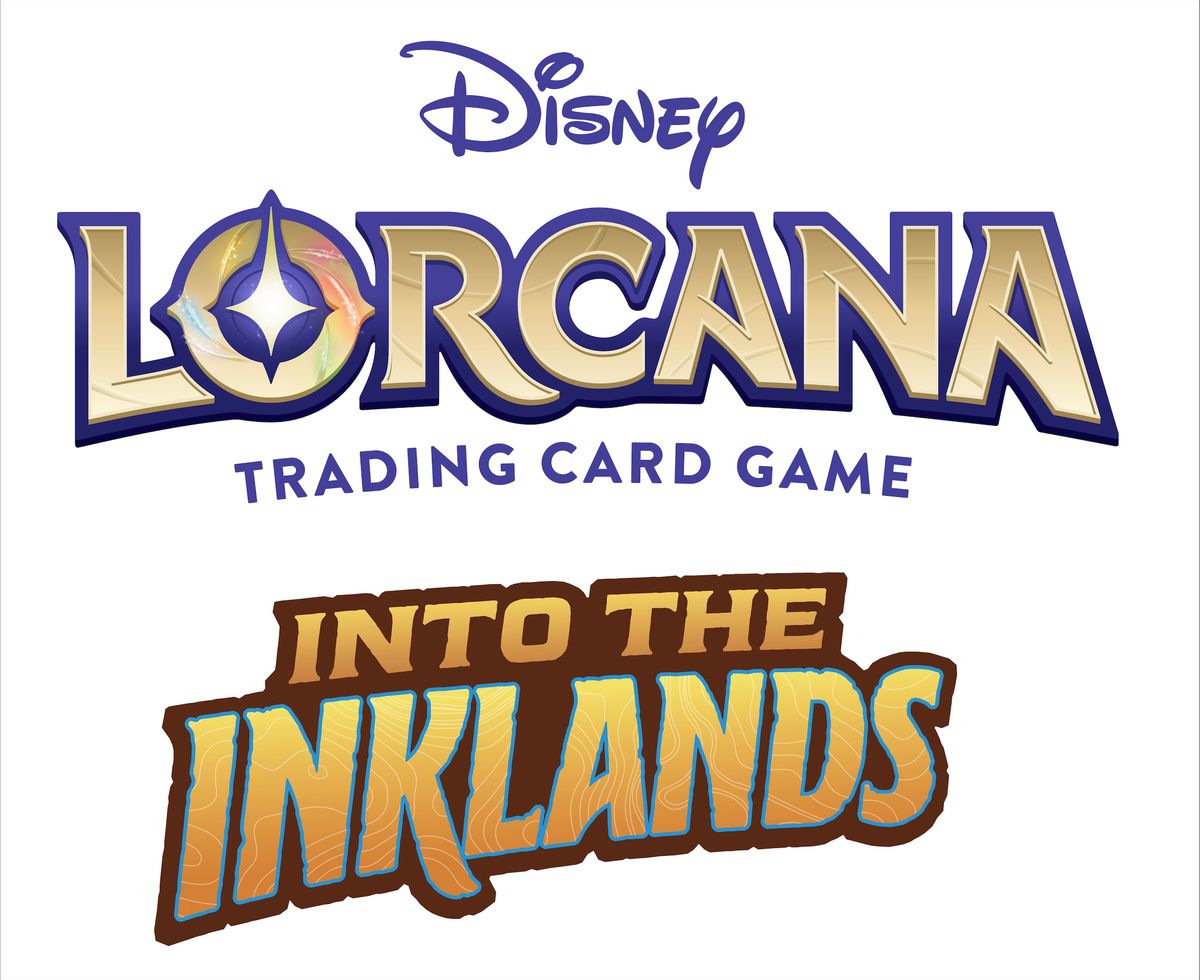 Le logo de Lorcana : Dans les Inklands ;  la police d'Into the Inklands ressemble à une carte topographique.