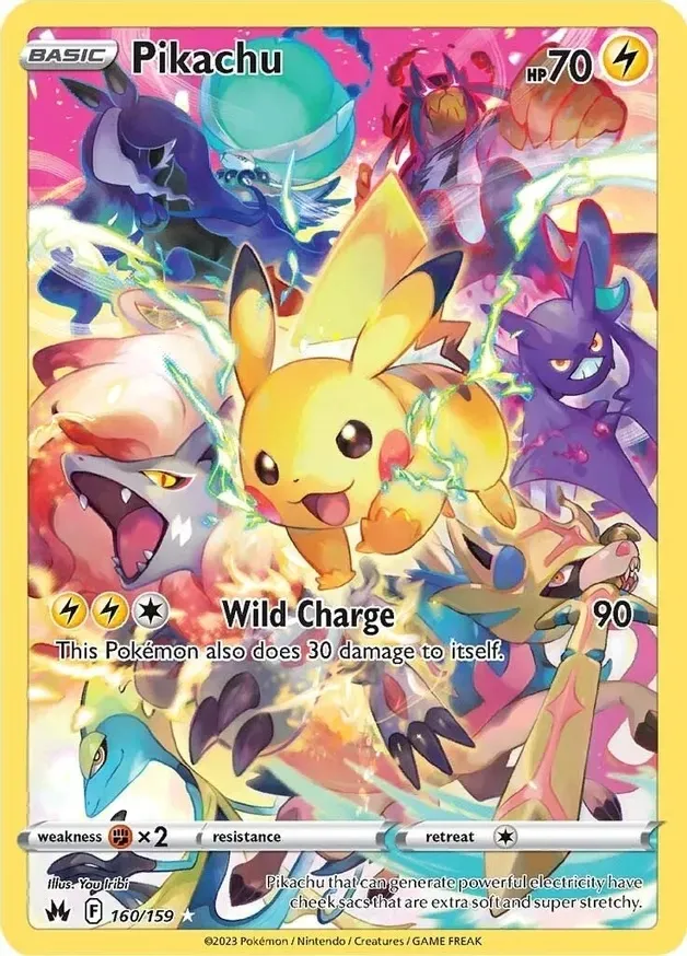 Carte rare secrète Pikachu Wild Charge de Crown Zenith située dans Pokemon TCG.