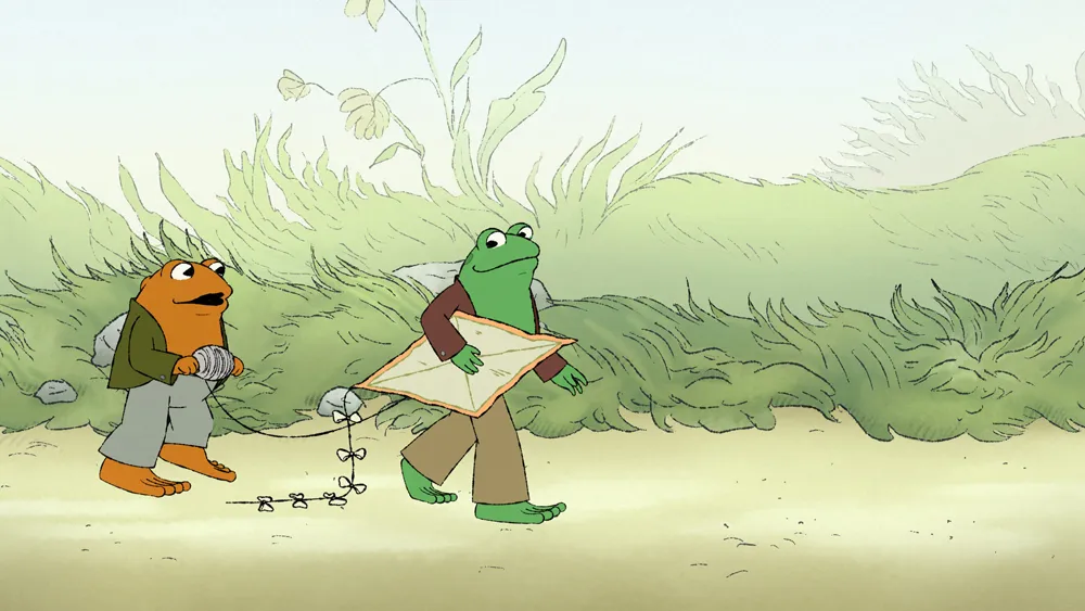 Grenouille et crapaud marchant sur la route.  Cette image fait partie d'un article sur les meilleures émissions de télévision animées de 2023.