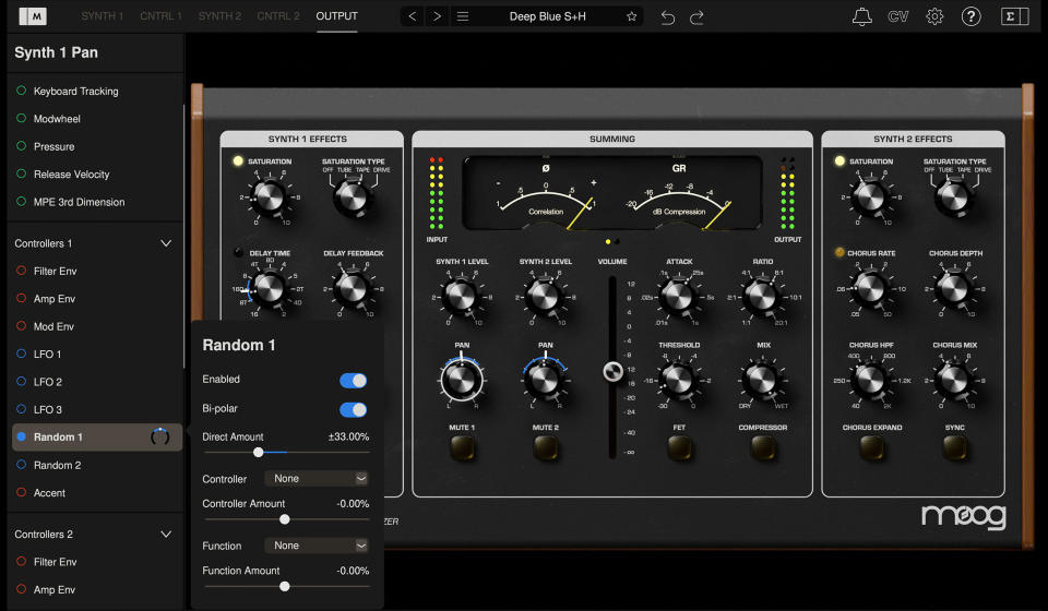 Options de modulation de Moog Mariana.