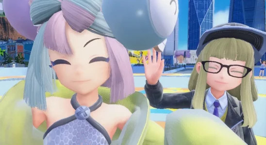 Character smiling in Pokemon Violet.