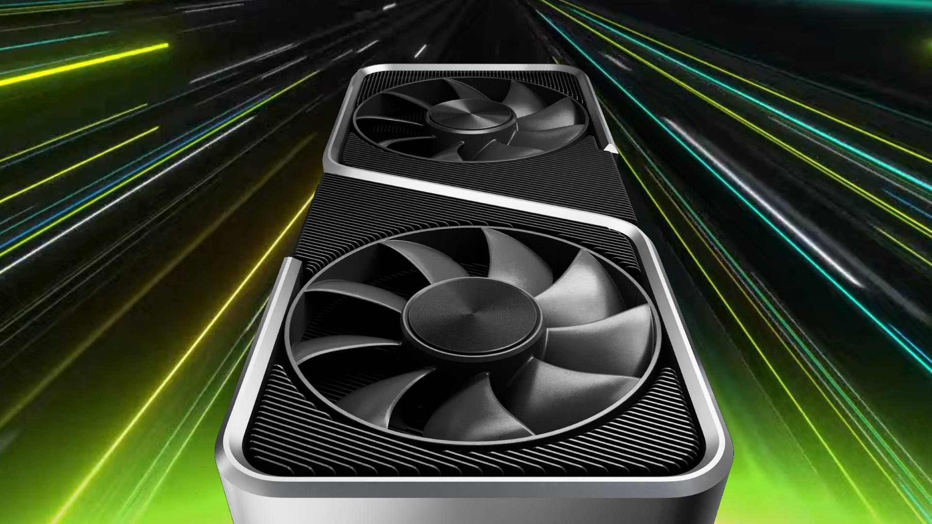 Carte graphique Nvidia RTX avec lignes de vitesse vertes en arrière-plan