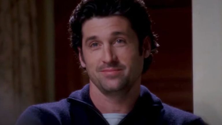 Patrick Dempsey as Derek smiling on Grey