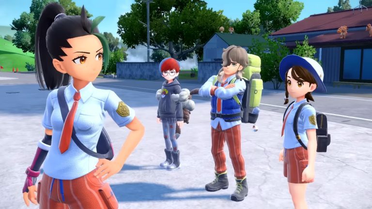 Four characters from the Pokemon Scarlet & Violet epilogue trailer.