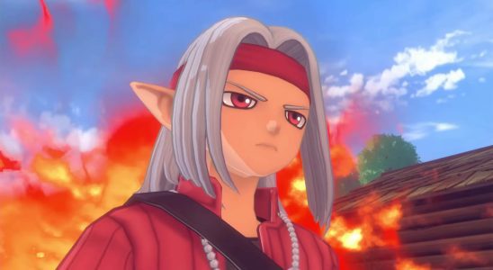 Psaro with an explosion behind him. This image is part of an article about who Psaro is in Dragon Quest Monsters: The Dark Prince, explained.