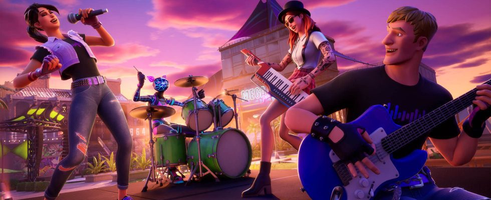 People playing in Fortnite Festival. This image is part of an article about the full setlist in Fortnite Festival.