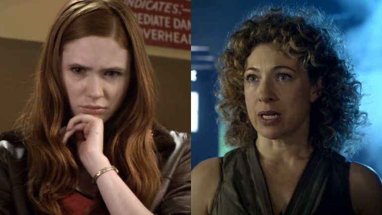 From left to right: Karen Gillan and Alex Kingston in screenshots from Doctor Who.