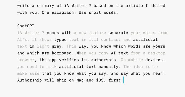 iA Writer peut désormais suivre ce que vous ou ChatGPT avez écrit