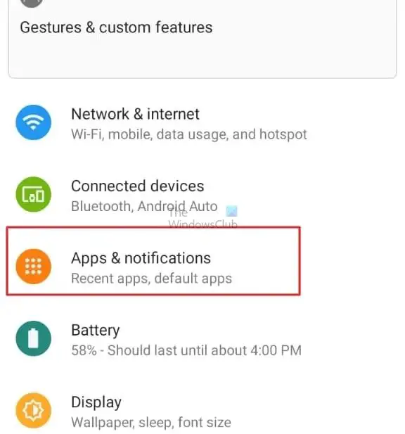 Ouvrez les paramètres de l'application du téléphone Android