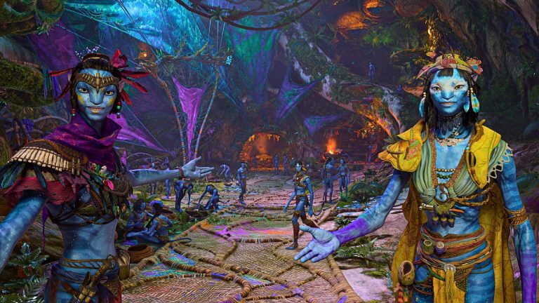 Two Na'vi welcome the player in Avatar: Frontiers of Pandora