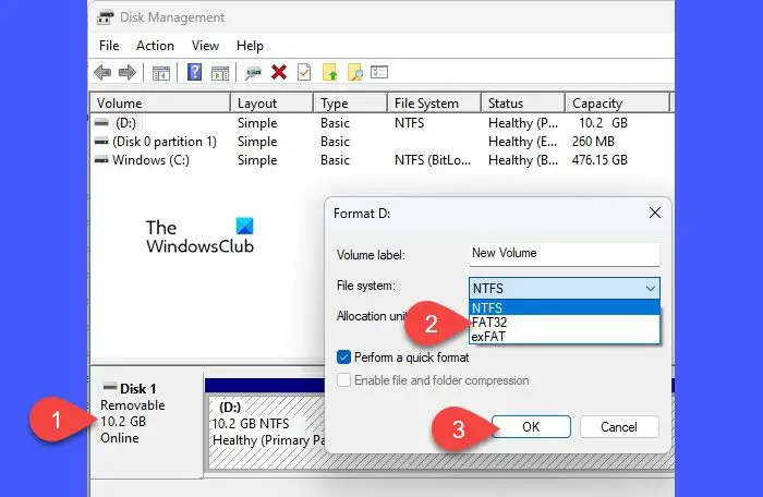 Formater USB en FAT32 à l'aide de la gestion des disques