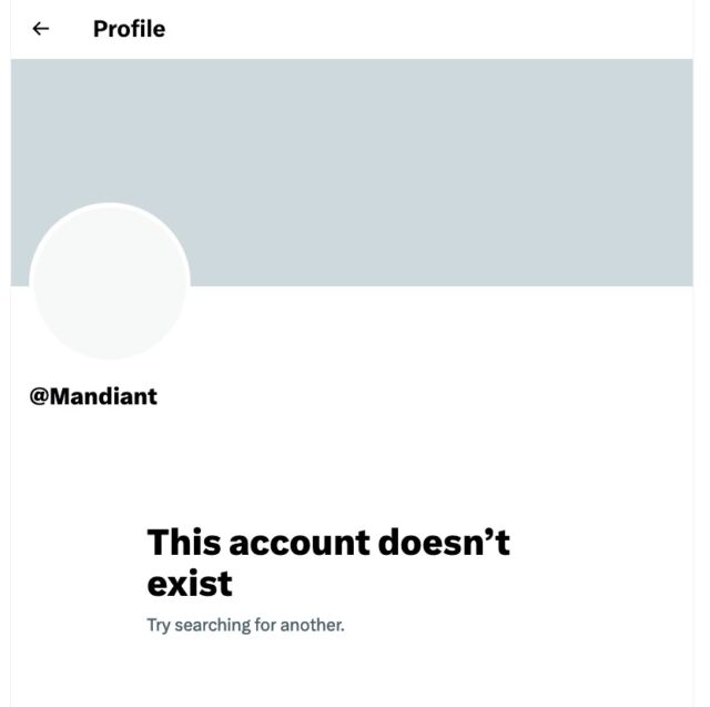 Profil Mandiant déclarant "ce compte n'existe pas."
