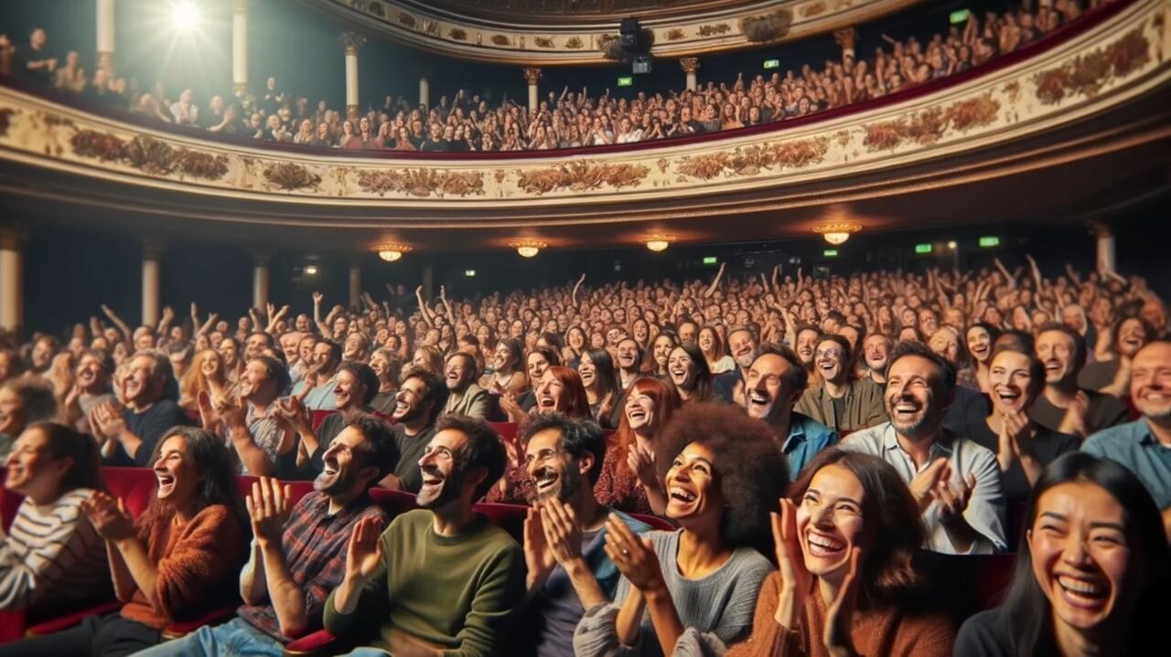 Une image cauchemardesque d'un public créé par l'IA qui apparaît dans I'm Glad I'm Dead.