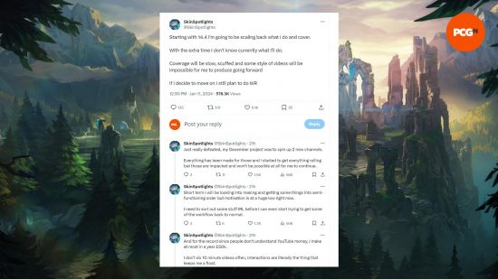 Un fil Twitter de League of Legends YouTuber SkinSpotlights discutant de leur futur contenu