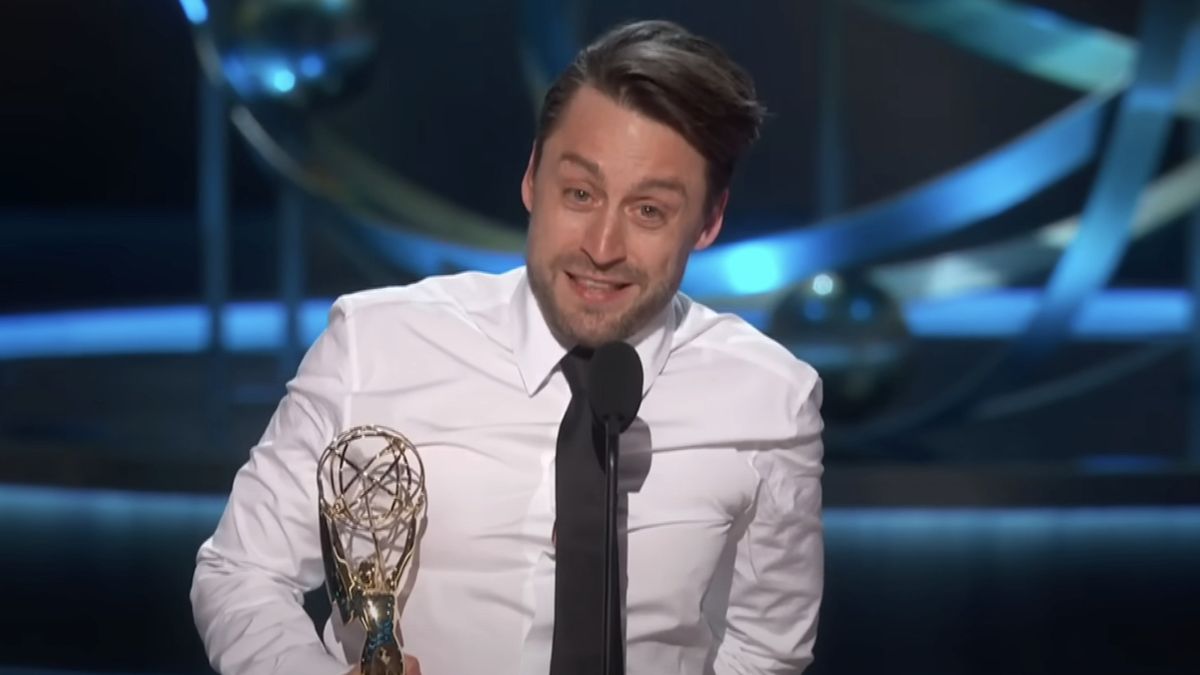 Kieran Culkin accepting Succession award at 2023 Emmys