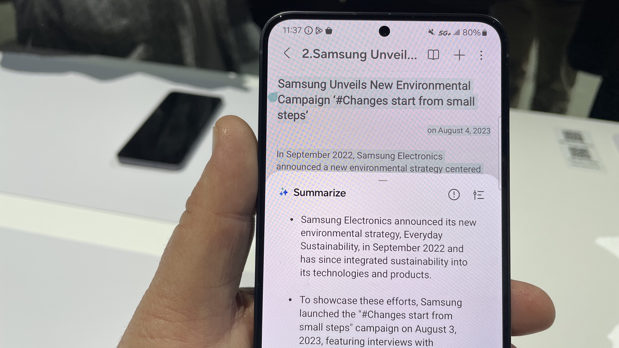 Résumé des notes générées par Galaxy AI