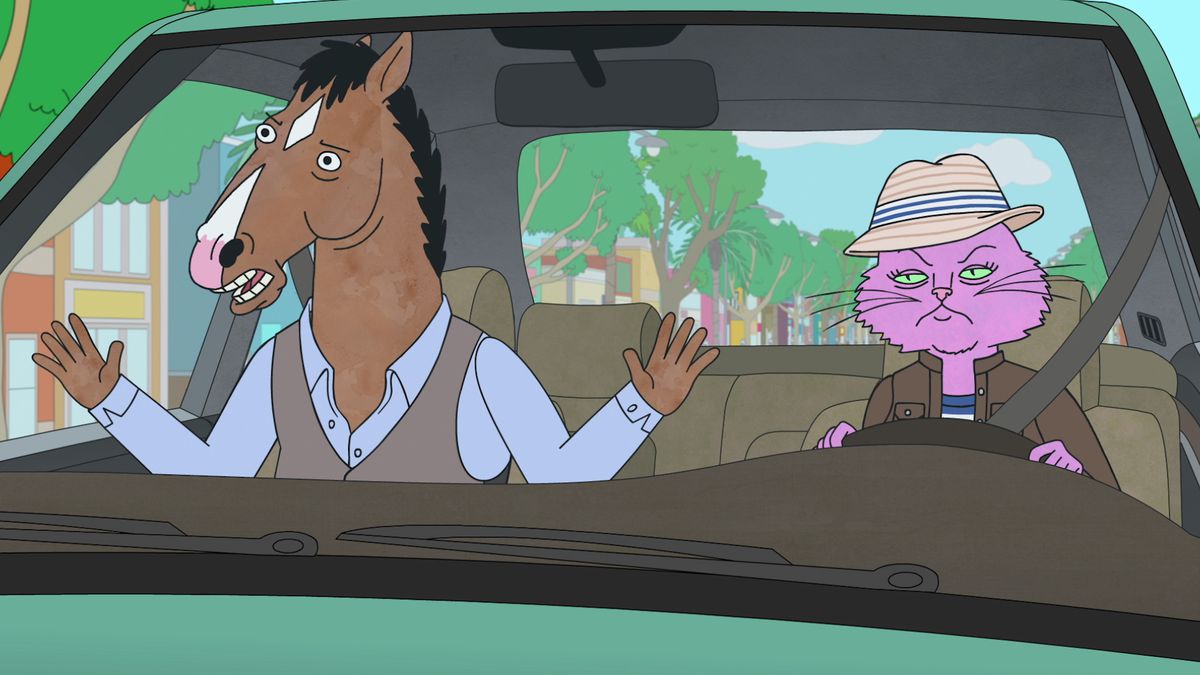 BoJack Horseman se plaint pendant que la princesse Carolyn conduit