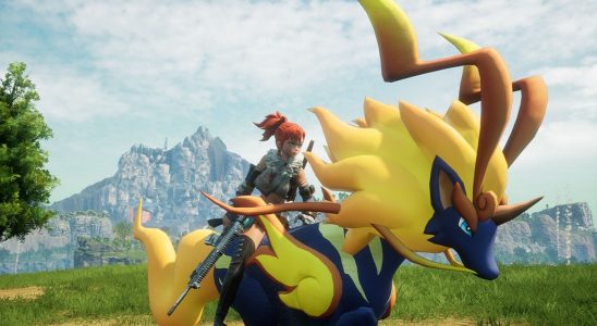 A player riding a Pal in Paldworld. This image is part of an article about the best stats to use points on in Palworld.