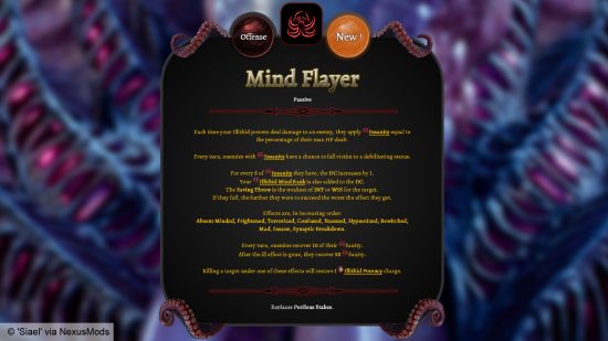 Baldur's Gate 3 Illithid Powers mod par 'Siael' - L'un des nouveaux pouvoirs, Mind Flayer, qui vous permet de provoquer la folie chez les cibles.