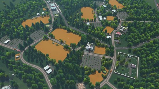 Mods Cities Skylines : champs de couleur verte et moutarde.