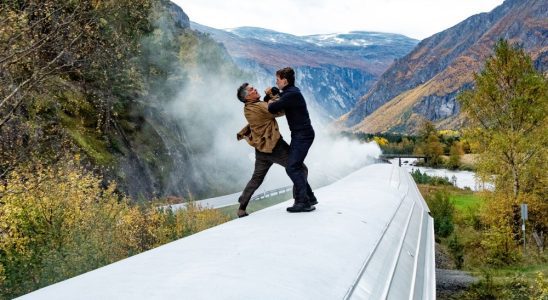 Esai Morales and Tom Cruise in Mission: Impossible Dead Reckoning Part One from Paramount Pictures and Skydance.