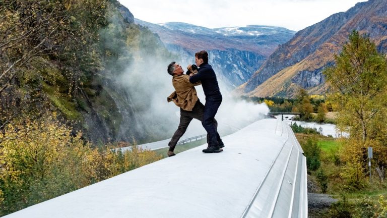 Esai Morales and Tom Cruise in Mission: Impossible Dead Reckoning Part One from Paramount Pictures and Skydance.