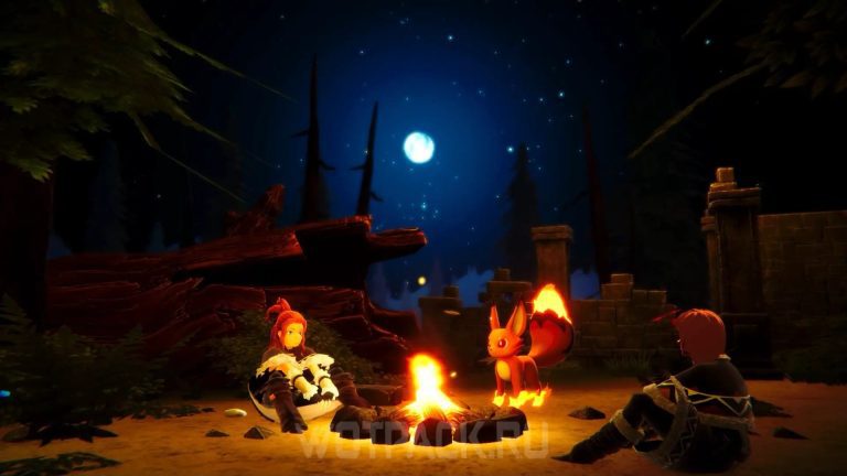 A group of players sitting around a campfire in Palworld. This image is part of an article about how and where to catch Digtoise in Palworld.